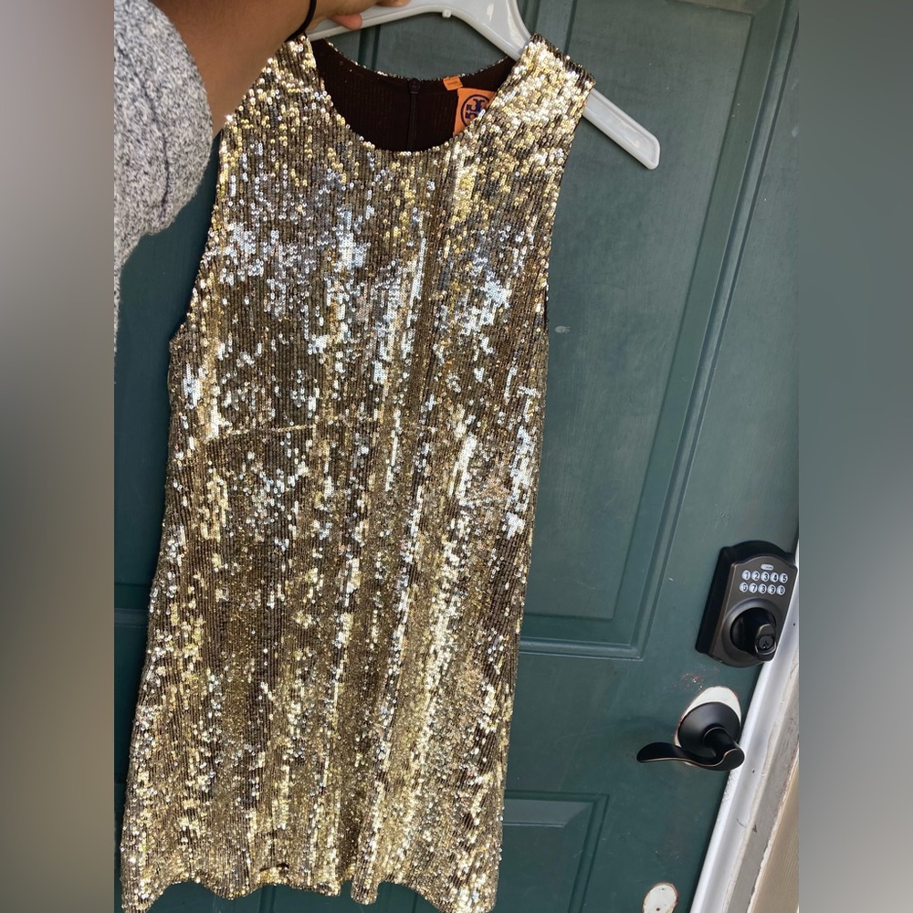 Tory Burch Vintage Gold Sequin Mini/Cocktail Dress